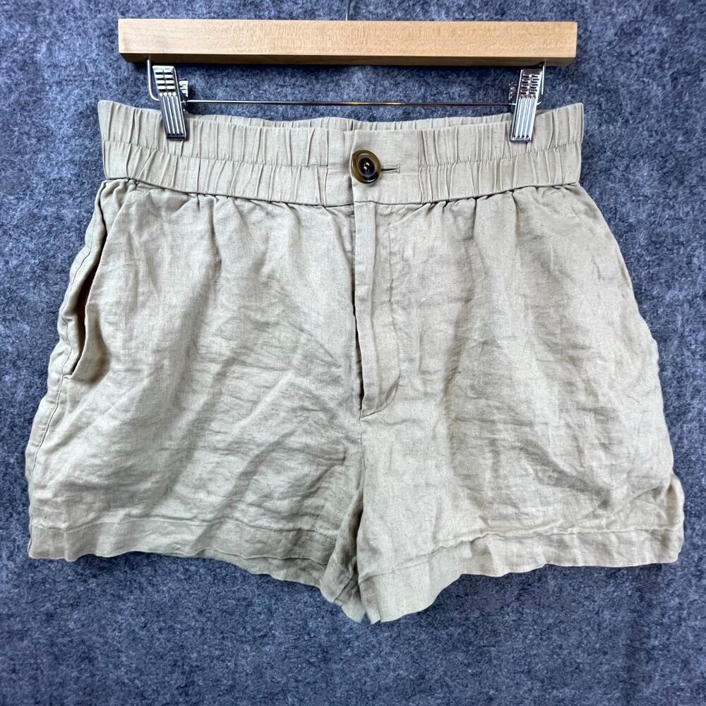 & Other Stories Atelier Shorts Womens 8 Beige Linen Flat Front Elastic Waist